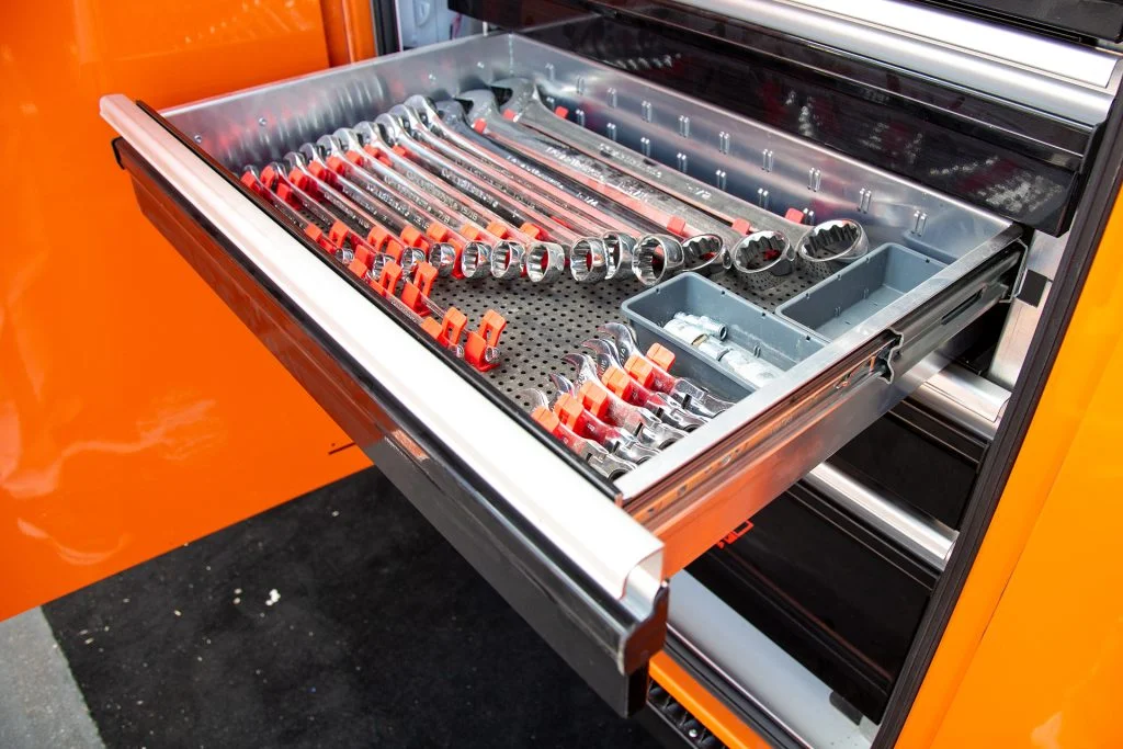 Service Truck Tool Drawer Open With Wrenches