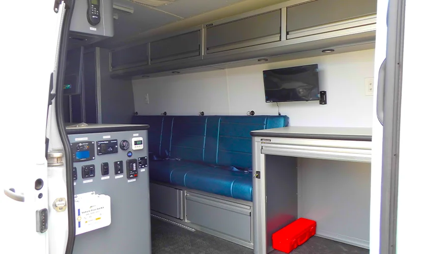 Custom Cargo Van Interior With Grey Cabinets